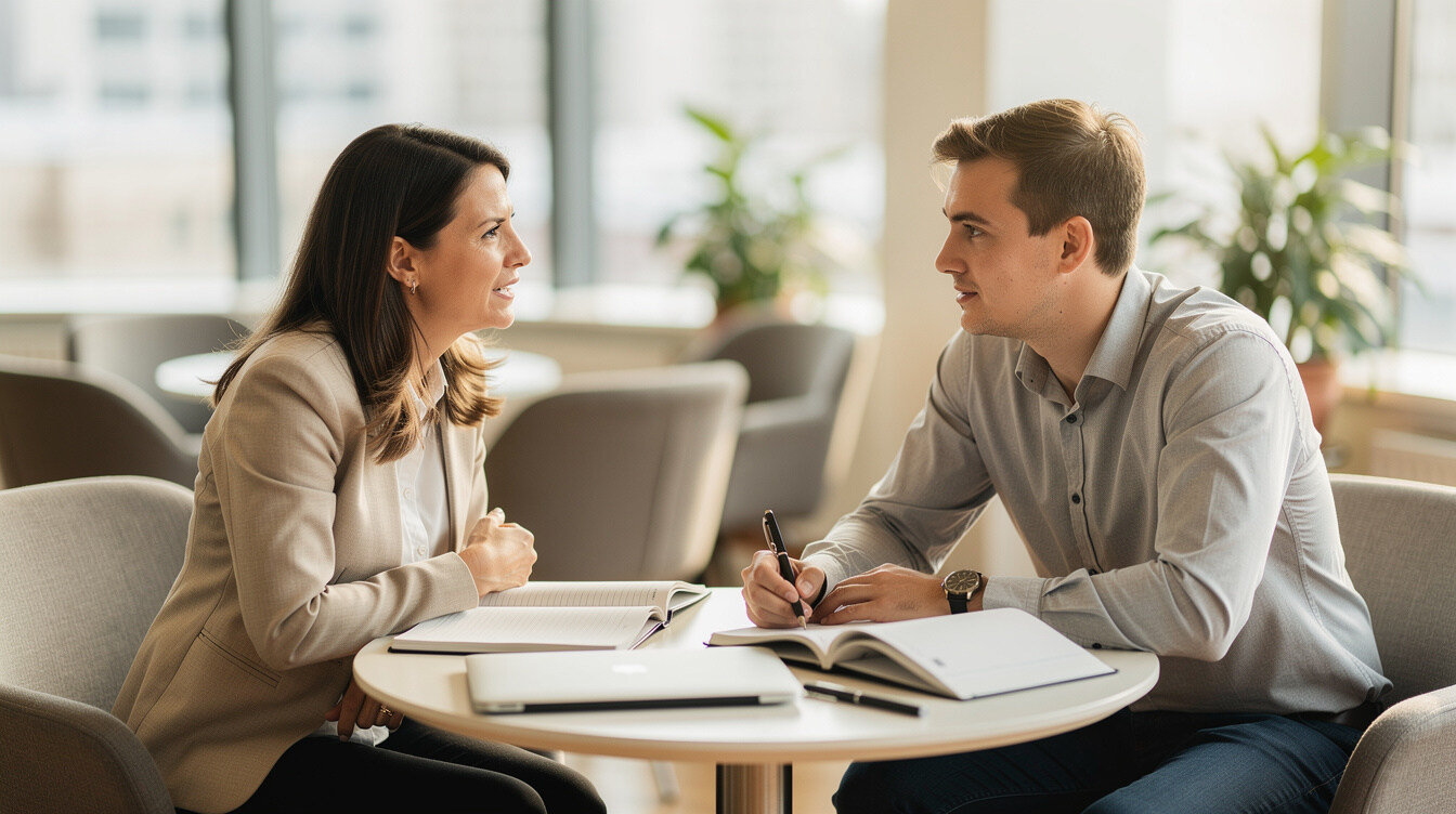 Mentor coaching a colleague in a one on one leadership session